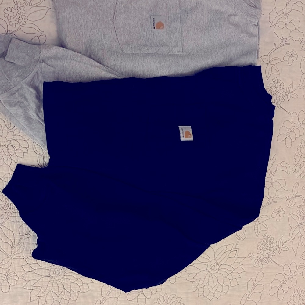 Two Long Sleeve Carhartt Tees for Everyday Comfort, 1 black & 1 gray